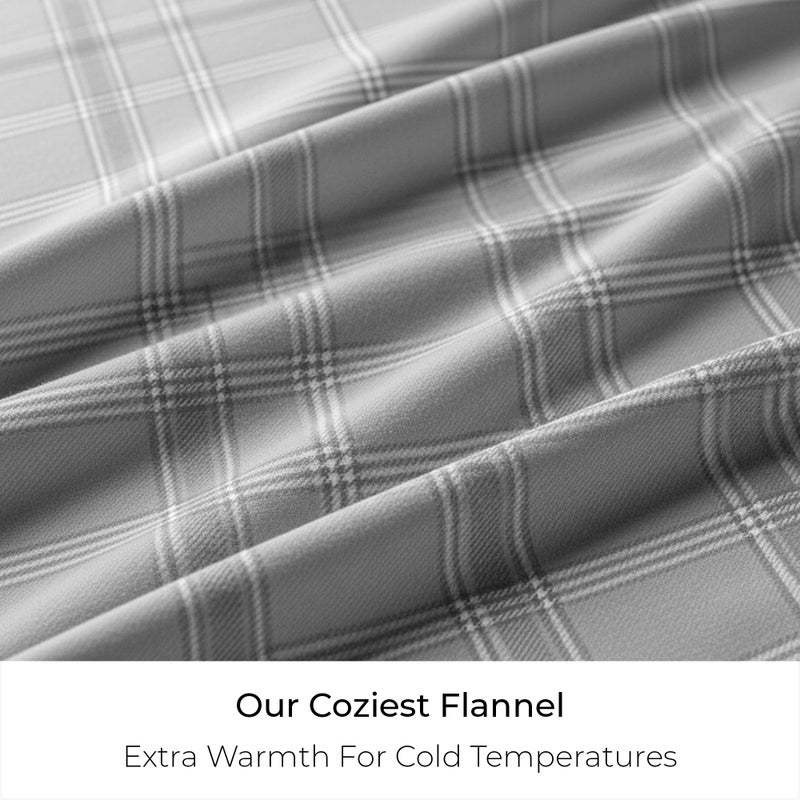 Mellanni Flannel Bed Sheet Set - 4 Piece Luxury 100% Heavyweight 180GSM Cotton - Cozy, Soft & Breathable - Deep Pockets with All-Around Elastic - Warm & Comfortable (California King, Light Gray Plaid) - Image 5